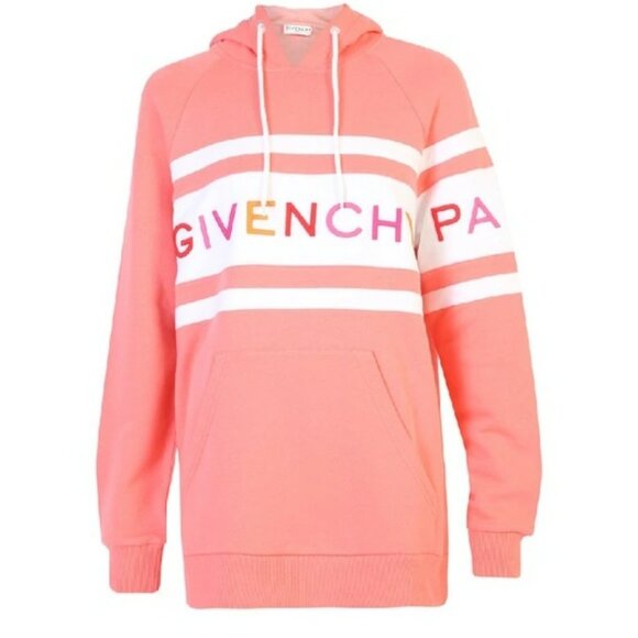 Givenchy Contrasting Stripes Coral Pink Raglan Hoodie - Picture 4 of 16